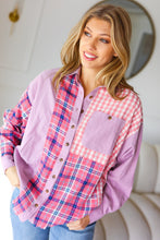 Load image into Gallery viewer, Everyday Bliss Pink &amp; Navy Plaid Color Block Button Down Top
