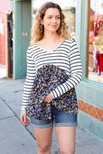 Load image into Gallery viewer, Cream &amp; Navy Floral Stripe V Neck Colorblock Top
