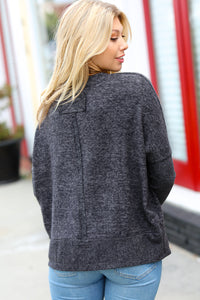Weekend Ready Melange Hacci Dolman Sweater in Charcoal