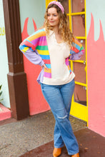 Load image into Gallery viewer, Feeling Bold Lilac Multicolor Stripe Collared V Neck Pullover
