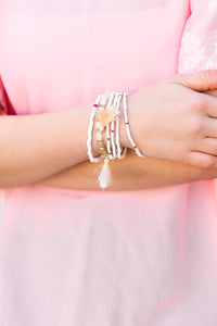 Beaded Tassel Bracelet Set in Cream & Blush