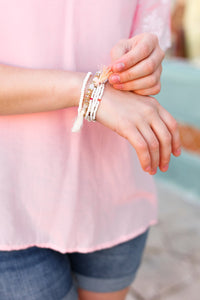 Beaded Tassel Bracelet Set in Cream & Blush