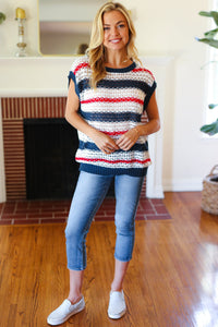 Holiday Ready Red White & Blue Striped Crochet Top