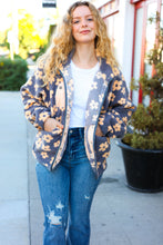 Load image into Gallery viewer, Bold Energy Plum Flower Power Sherpa Button Down Jacket
