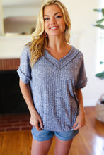 Load image into Gallery viewer, Weekend Ready Denim Banded V Neck Textured Slub Rib Top
