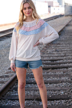 Load image into Gallery viewer, Moments in Time Taupe &amp; Sky Blue Thermal Knit Out Seam Stitch Pullover
