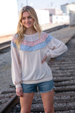 Load image into Gallery viewer, Moments in Time Taupe &amp; Sky Blue Thermal Knit Out Seam Stitch Pullover
