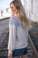 Load image into Gallery viewer, Moments in Time Taupe &amp; Sky Blue Thermal Knit Out Seam Stitch Pullover
