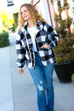 Load image into Gallery viewer, It&#39;s Your Best Plaid Sherpa Button Down Jacket in Black &amp; Ivory
