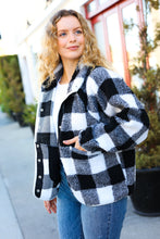 Load image into Gallery viewer, It&#39;s Your Best Plaid Sherpa Button Down Jacket in Black &amp; Ivory
