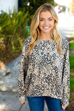 Load image into Gallery viewer, Feeling Bold Beige Animal Print Terry Banded Dolman Pullover
