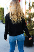Load image into Gallery viewer, Making Moves Cable Knit Pointelle Crew Neck Sweater in Black
