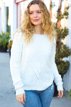 Load image into Gallery viewer, Making Moves Cable Knit Pointelle Crew Neck Sweater in Ivory
