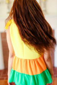 Tiered Shoulder Tie Crepe Top in Yellow & Tangerine