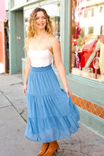 Load image into Gallery viewer, Look of Love Denim Blue Smocked Waist Tiered Chiffon Skirt
