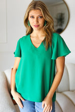 Load image into Gallery viewer, In Your Dreams Emerald Green Flutter Sleeve V Neck Top
