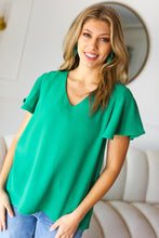 Load image into Gallery viewer, In Your Dreams Emerald Green Flutter Sleeve V Neck Top
