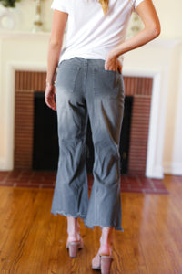 Cut Loose High Rise Washed Distressed Cropped Pants in Ash Black