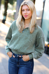Wintry Moments Half Zip Cropped Pullover Sweater in Olive