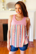 Load image into Gallery viewer, Pink Two-Tone Boho Print Back Tie Tank
