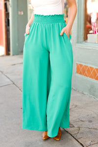 Just Dreaming Smocked Waist Palazzo Pants in Emerald