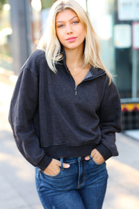Wintry Moments Half Zip Cropped Pullover Sweater in Dark Grey