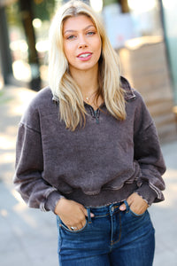 Wintry Moments Half Zip Cropped Pullover Sweater in Mocha