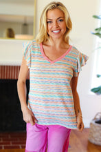 Load image into Gallery viewer, Sunny Days Coral Two Tone Striped Textured Knit V Neck Top
