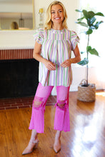Load image into Gallery viewer, Easy To Love Lavender Stripe Double Ruffle Sleeve Frill Tiered Top

