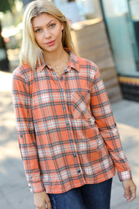Dodge the Fog Plaid Lightweight Button Up Shacket in Rust