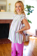 Load image into Gallery viewer, Easy To Love Lavender Stripe Double Ruffle Sleeve Frill Tiered Top
