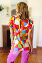 Load image into Gallery viewer, You Got This Red Geometric Print Double Ruffle Sleeve Top
