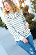 Load image into Gallery viewer, Vintage Olive Striped Cowl Neck Cotton Terry Hoodie
