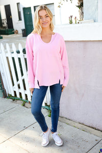 Eyes On You Mineral Wash Rib Notch Neck Pocket Top in Pink