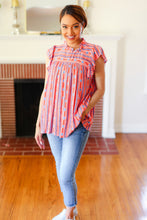 Load image into Gallery viewer, Red &amp; Blue Boho Stripe Flutter Sleeve Top
