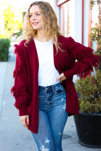 Load image into Gallery viewer, Make Your Day Fringe Detail Open Cardigan in Burgundy
