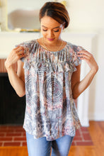 Load image into Gallery viewer, Everyday Gray &amp; Coral Tie Dye Frilled Short Sleeve Yoke Top
