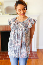 Load image into Gallery viewer, Everyday Gray &amp; Coral Tie Dye Frilled Short Sleeve Yoke Top
