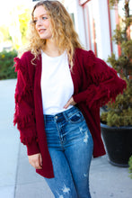 Load image into Gallery viewer, Make Your Day Fringe Detail Open Cardigan in Burgundy
