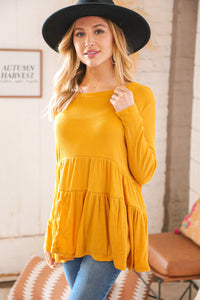 Dream All Day Sunflower Hacci Ribbed Tiered Babydoll Top