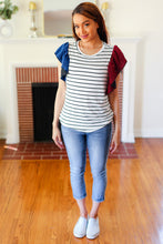 Load image into Gallery viewer, Glam It Up Red &amp; Blue Glitter Flutter Sleeve Striped Top

