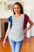 Load image into Gallery viewer, Glam It Up Red &amp; Blue Glitter Flutter Sleeve Striped Top
