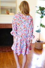 Load image into Gallery viewer, Love Found Blue &amp; Lavender Ikat Print V Neck Dress
