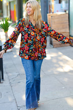 Load image into Gallery viewer, Ready For The Day Smocked Blouse in Black/Magenta Floral
