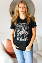 Load image into Gallery viewer, Yeehaw Black Wild West Cowboy Cuffed Sleeve Graphic Tee
