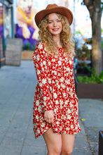 Load image into Gallery viewer, Just Be You Floral Long Sleeve Babydoll Dress in Rust
