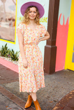 Load image into Gallery viewer, Lovely In Peach Floral Print Elastic Waist Ruffle Midi Dress
