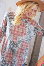 Load image into Gallery viewer, Taupe Leopard Plaid Rib Knit Round Neck Pullover
