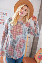 Load image into Gallery viewer, Taupe Leopard Plaid Rib Knit Round Neck Pullover
