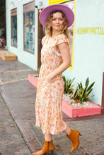 Load image into Gallery viewer, Lovely In Peach Floral Print Elastic Waist Ruffle Midi Dress
